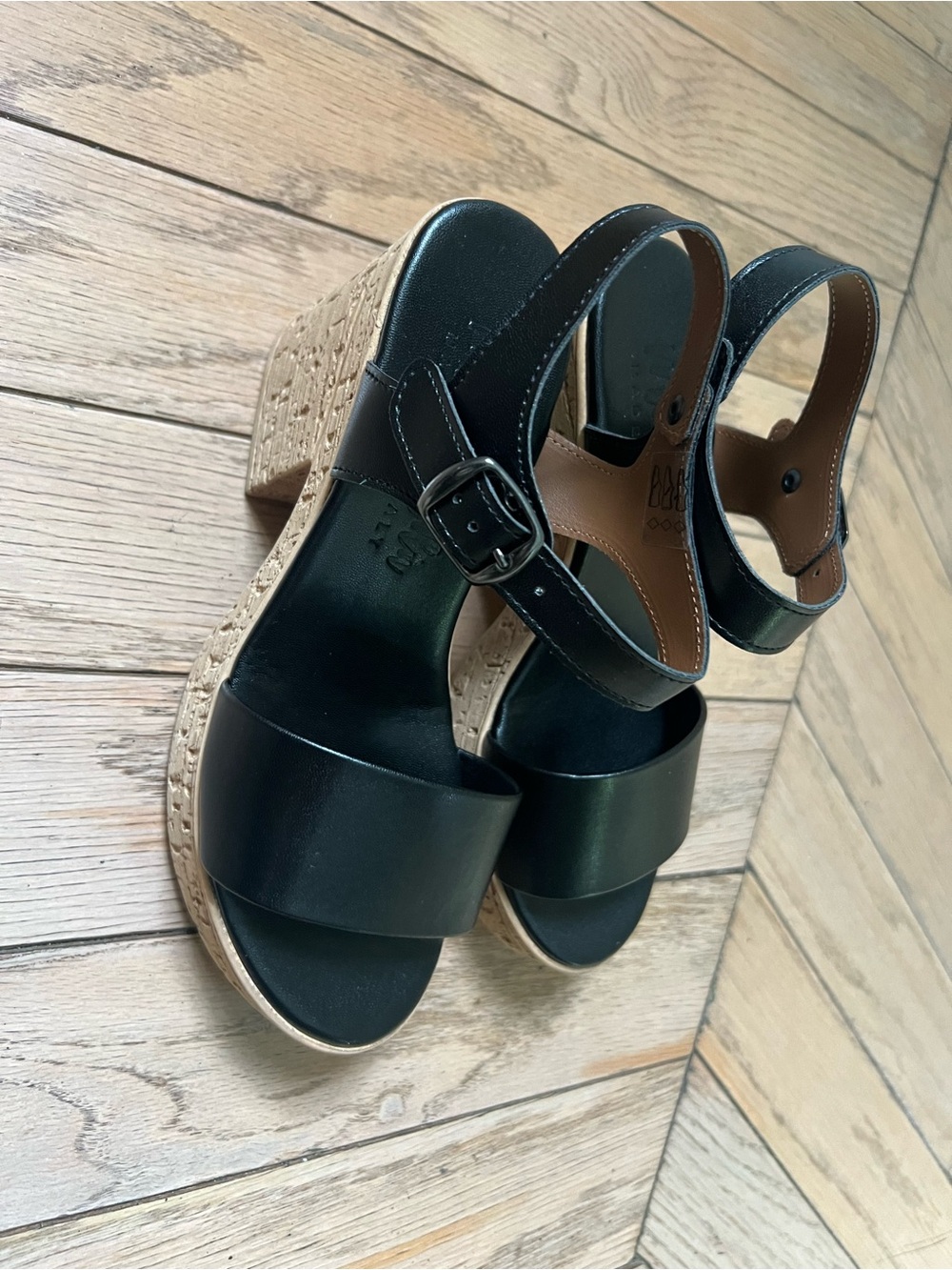 Black Cork Block Heel Sandals - Women